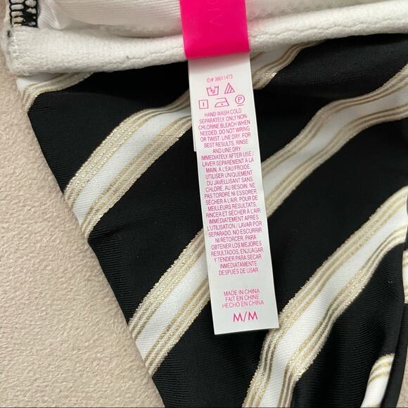 Victoria’s Secret Stripe Bandeau Halter Bikini Top Size M Strap Included Black - Picture 5 of 6